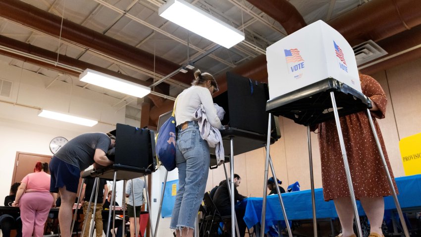 RICHMOND, VA – NOVEMBER 7: Voters fill out their ballots at a polling station on Tuesday, November 7, 2023. (Julia Nikhinson/For The Washington Post via Getty Images)
