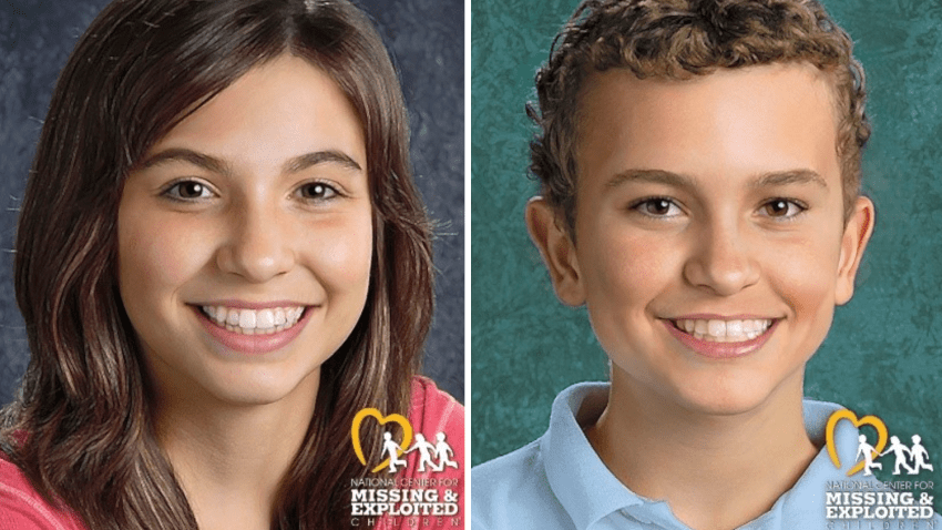 Age-progressed images from the National Center for Missing & Exploited Children show how Sarah and Jacob Hoggle may look 10 years after they went missing from Montgomery County, Maryland.